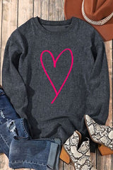 Heart Round Neck Dropped Shoulder Sweatshirt