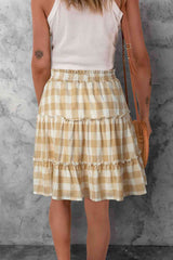 Plaid Tassel Tie Frill Trim Skirt