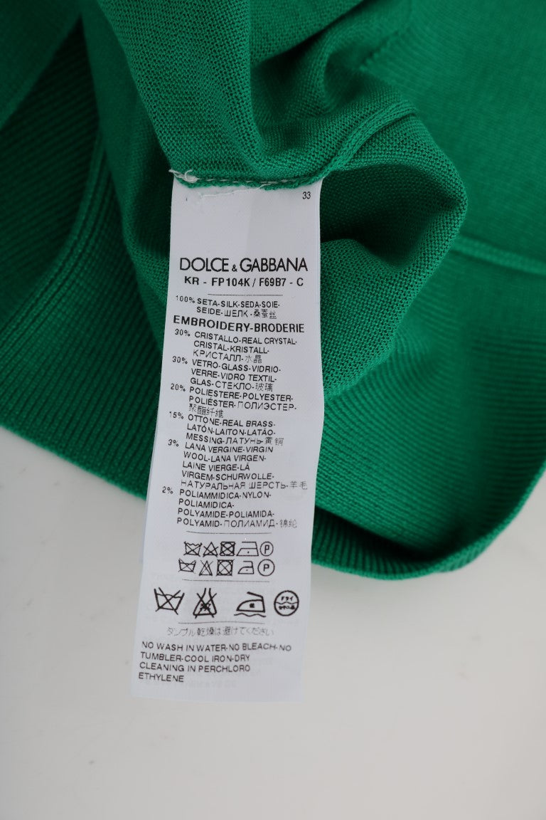 Dolce & Gabbana Green Silk Crystal Banana Sweater