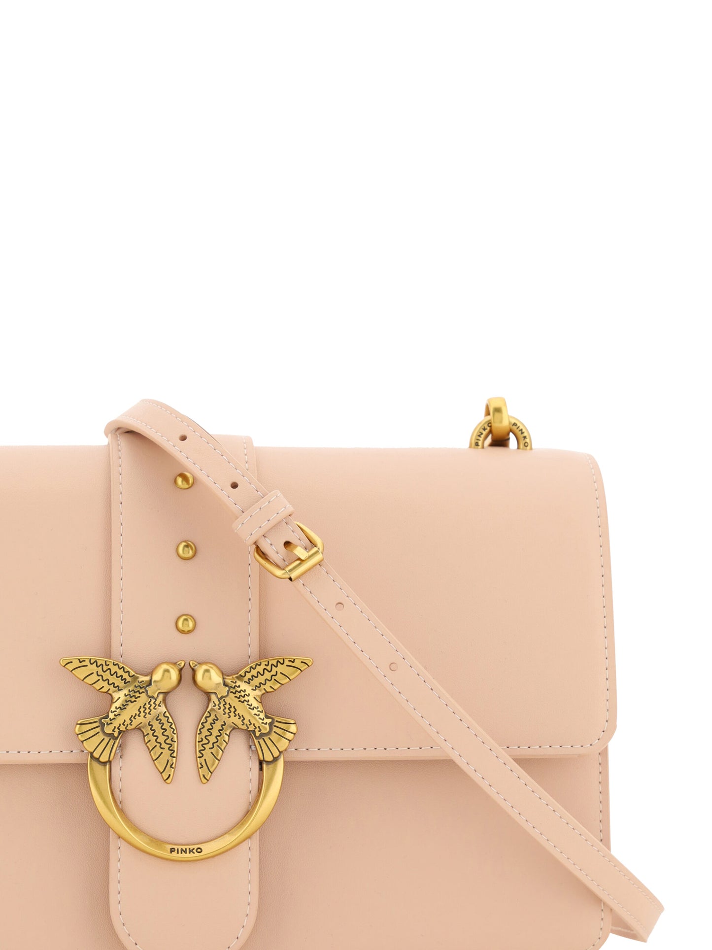 PINKO Pink Calf Leather Love One Classic Shoulder Bag