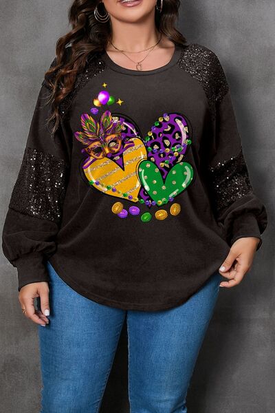 Plus Size Graphic Sequin Long Sleeve T-Shirt