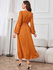 Tie Waist Puff Sleeve Maxi Dress