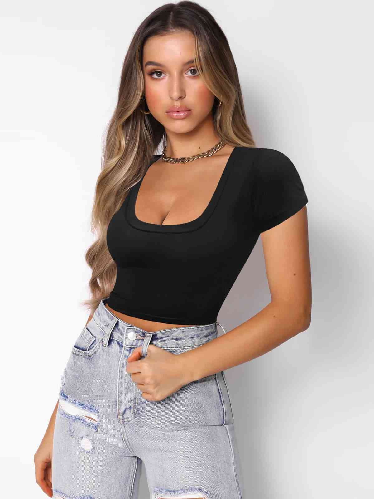 Square Neck Cropped T-Shirt