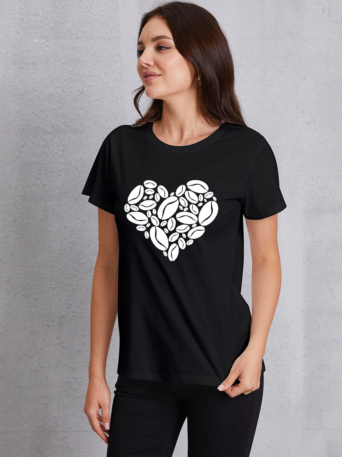 Heart Round Neck Short Sleeve T-Shirt