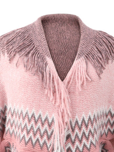 Geometric Fringe Open Front Cardigan