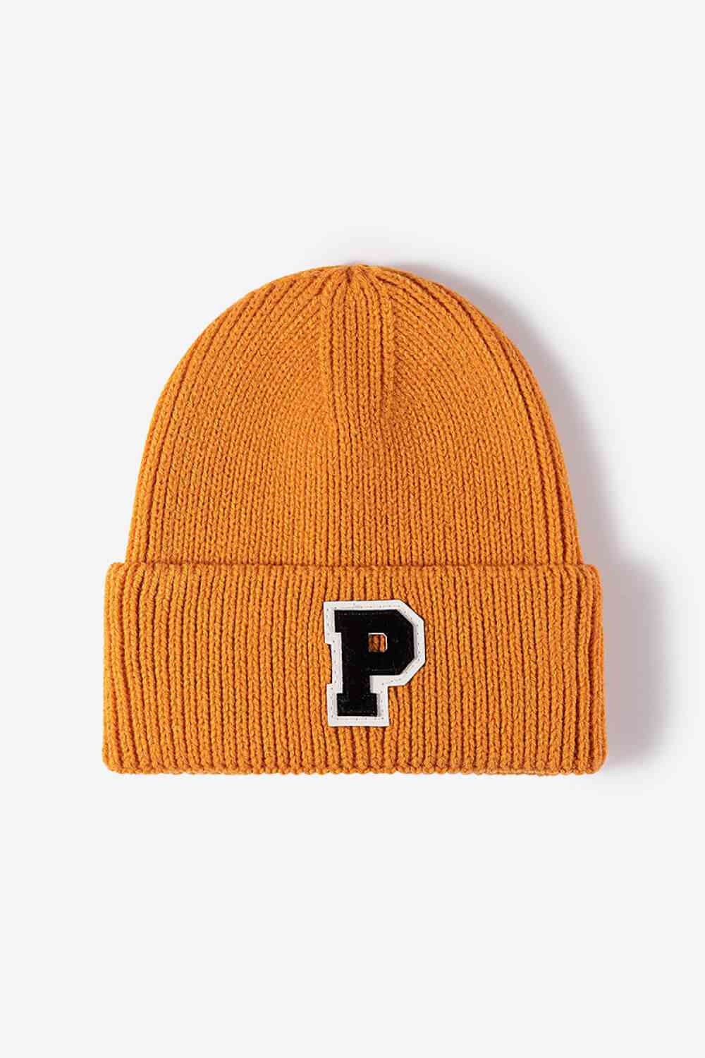 Letter Patch Cuffed Knit Beanie