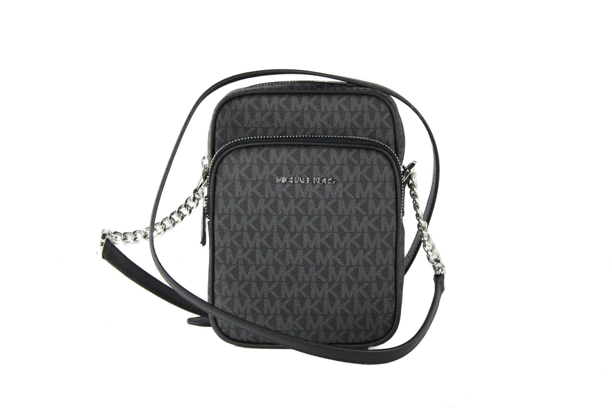Michael Kors Medium Signature Leather North South Chain Crossbody Handbag Black
