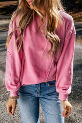 Exposed Seam Round Neck Long Sleeve Sweatshirt