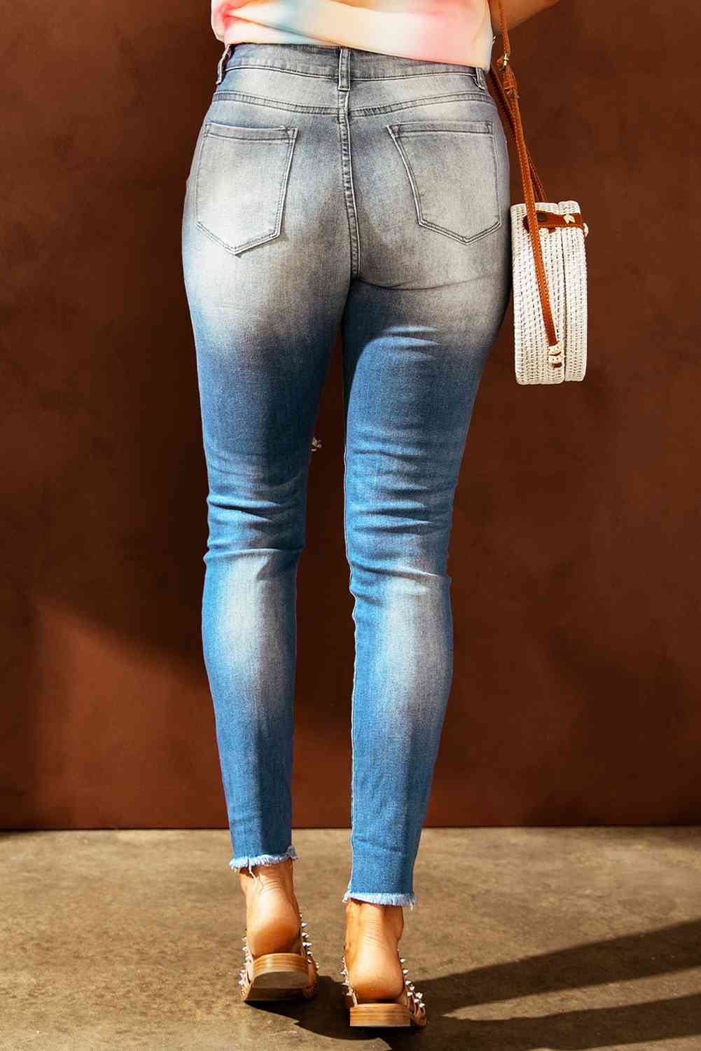 Baeful Easter Distressed Frayed Hem Jeans