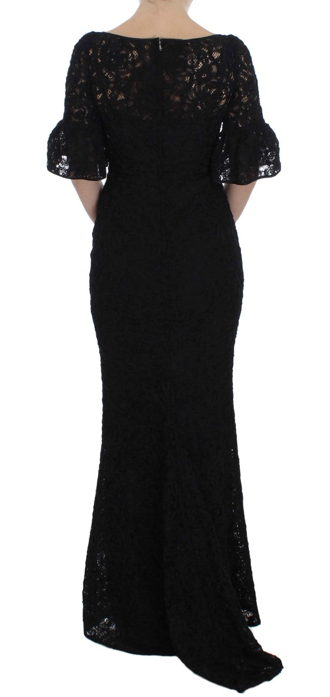 Dolce & Gabbana Black Floral Lace Long Bodycon Maxi Dress
