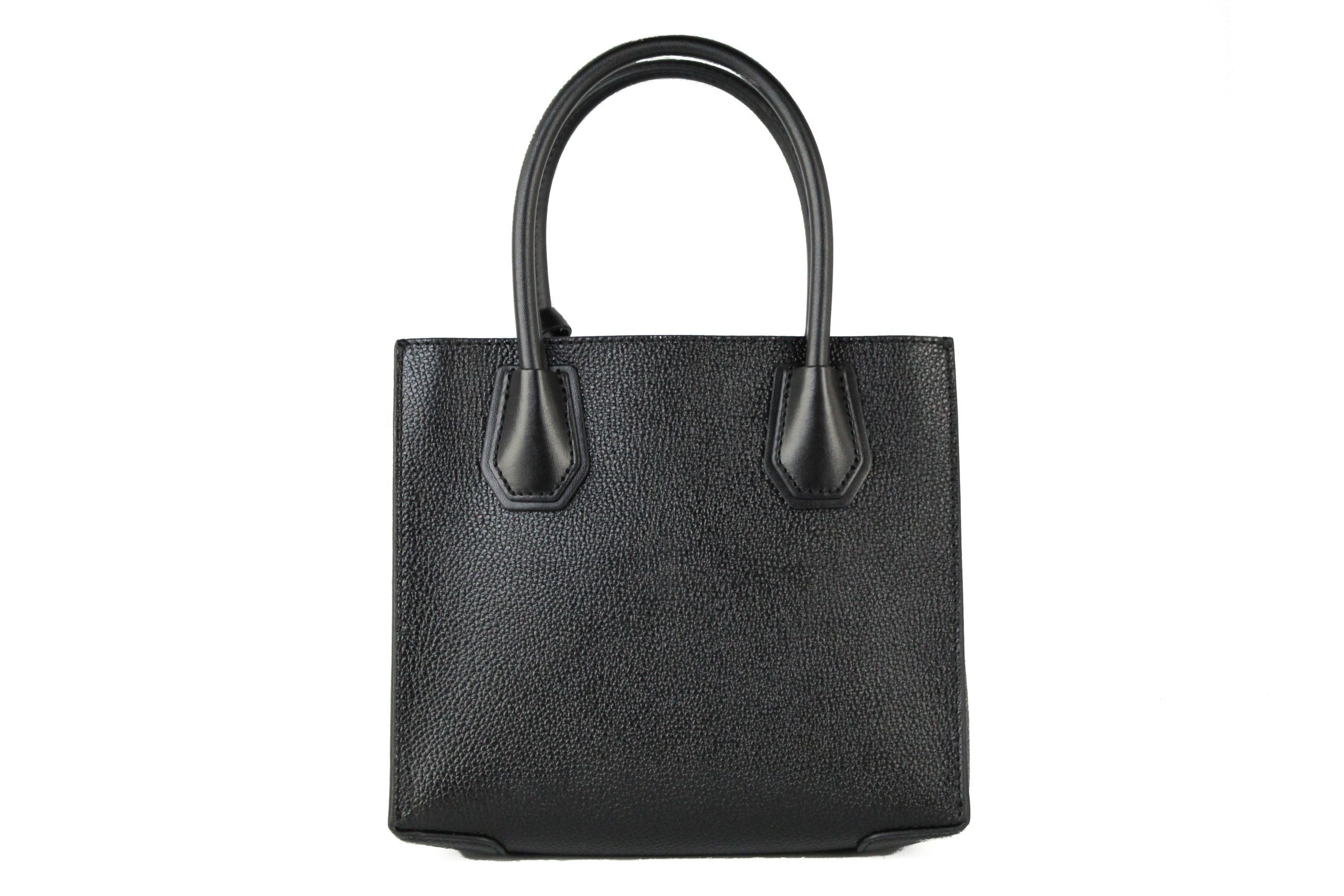 Michael Kors Mercer Medium Leather Messenger Crossbody Handbag (Black Solid)