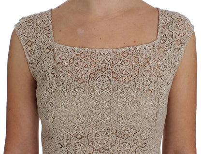 Dolce & Gabbana Beige Ricamo Cutout Cotton Sheath Dress