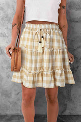 Plaid Tassel Tie Frill Trim Skirt