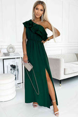 One-Shoulder Ruffled Maxi Dress