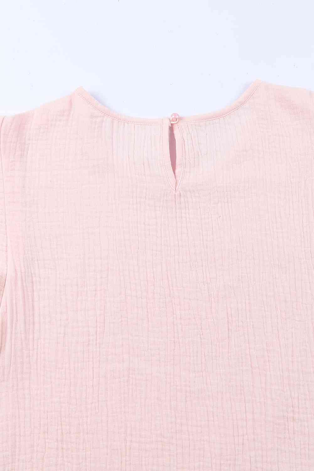 Textured Flutter Sleeve Keyhole Blouse