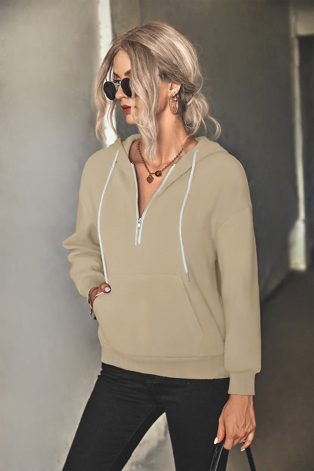 Half-Zip Drawstring Hoodie