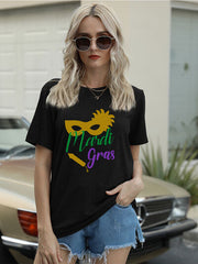 Full Size MARDI GRAS Round Neck Short Sleeve T-Shirt