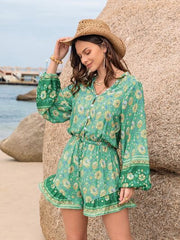 Printed Ruffled Balloon Sleeve Romper