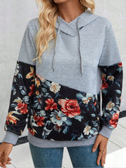 Floral Drawstring Hoodie with Pocket