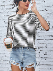 Striped Round Neck Raglan Sleeve T-Shirt