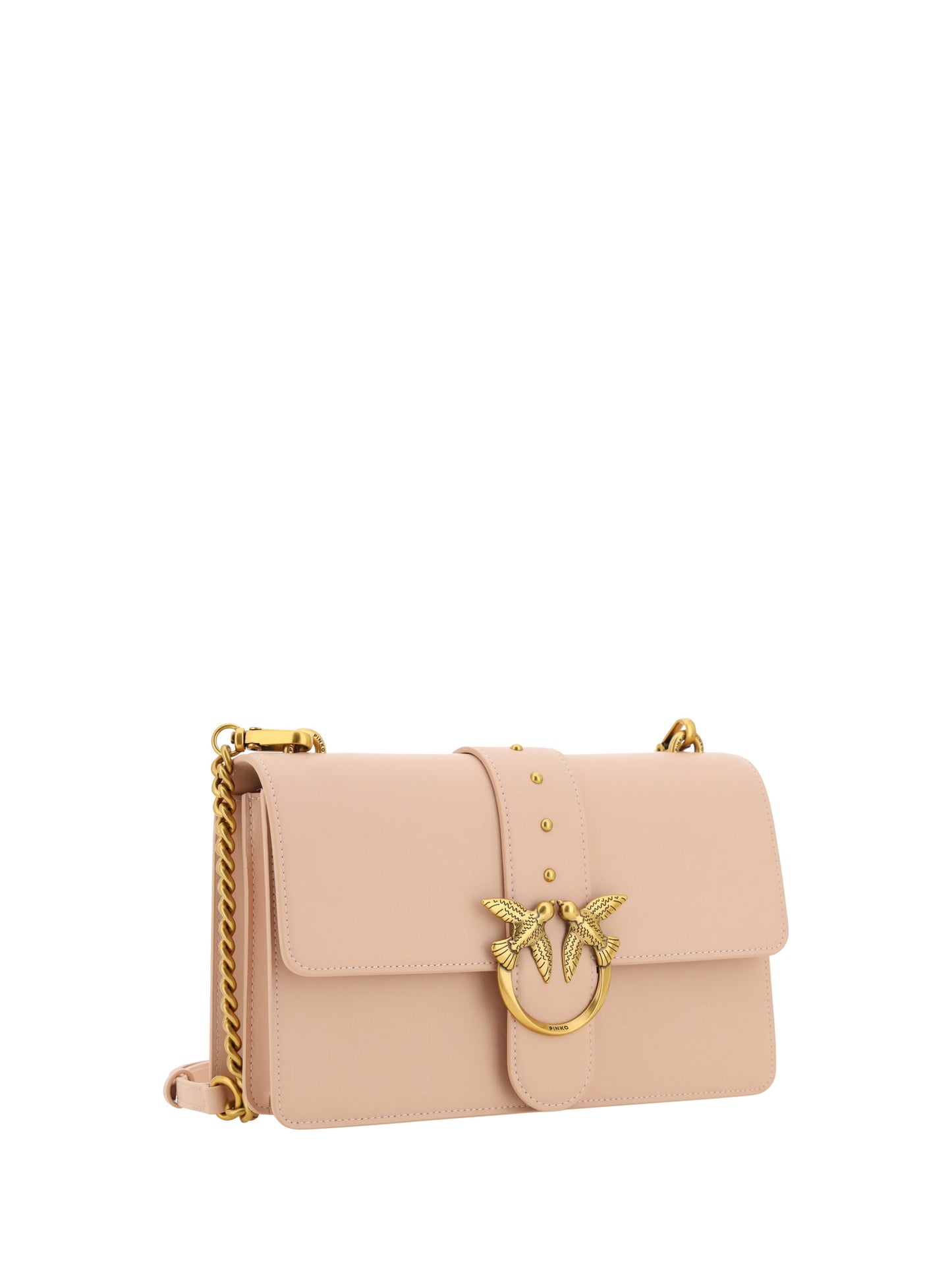 PINKO Pink Calf Leather Love One Classic Shoulder Bag