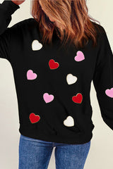 Heart Round Neck Dropped Shoulder Sweater