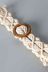 Shell Braid Belt with Wood Buckle