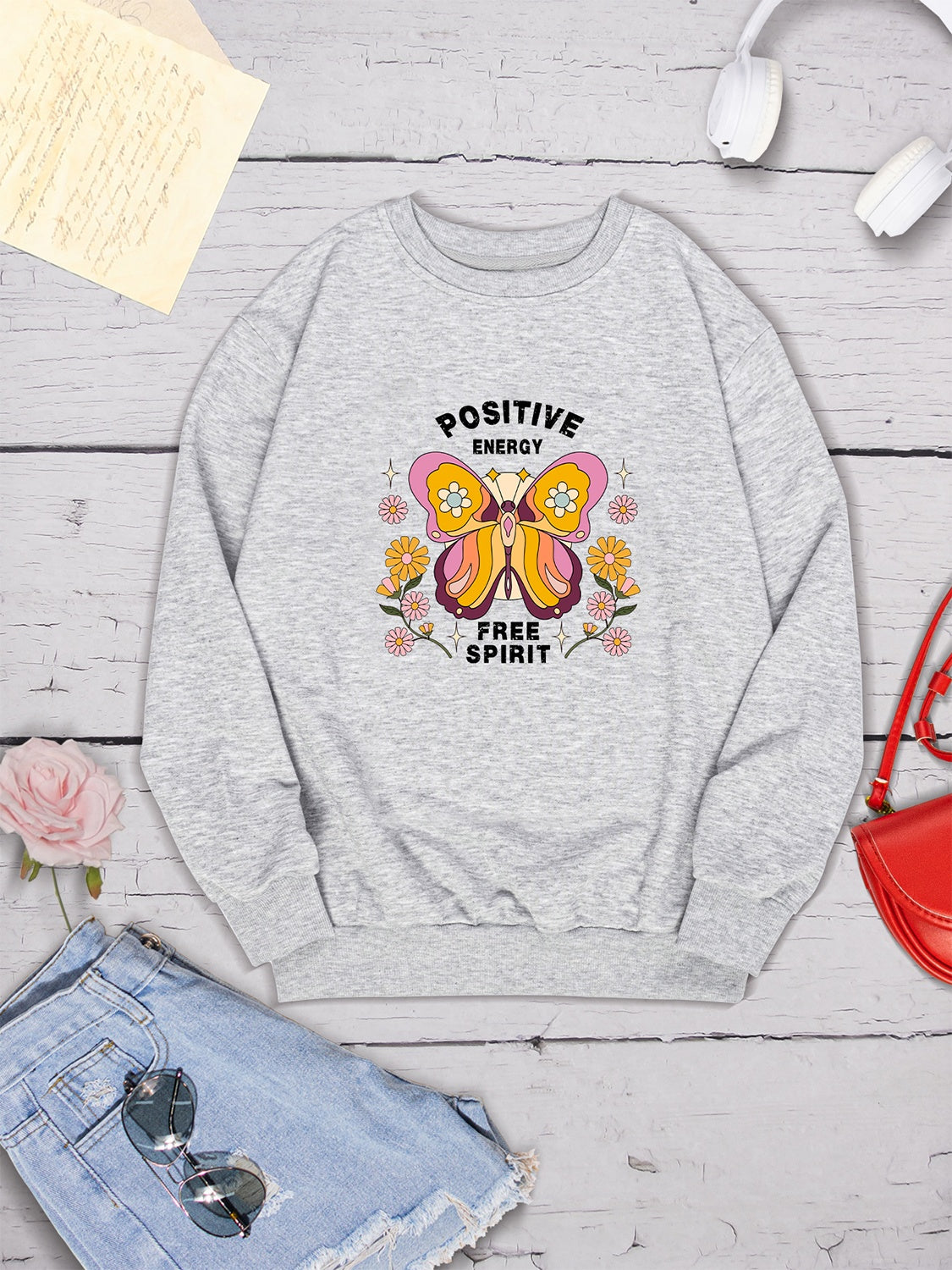 Butterfly Graphic Dropped Shoulder Sweatshirt