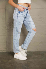 Baeful Splatter Distressed Acid Wash Jeans with Pockets