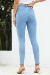 High Waist Button-Fly Slim Jeans