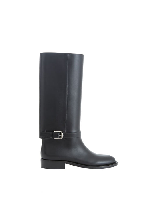 Burberry Buckle Embellished Leather Black Boots