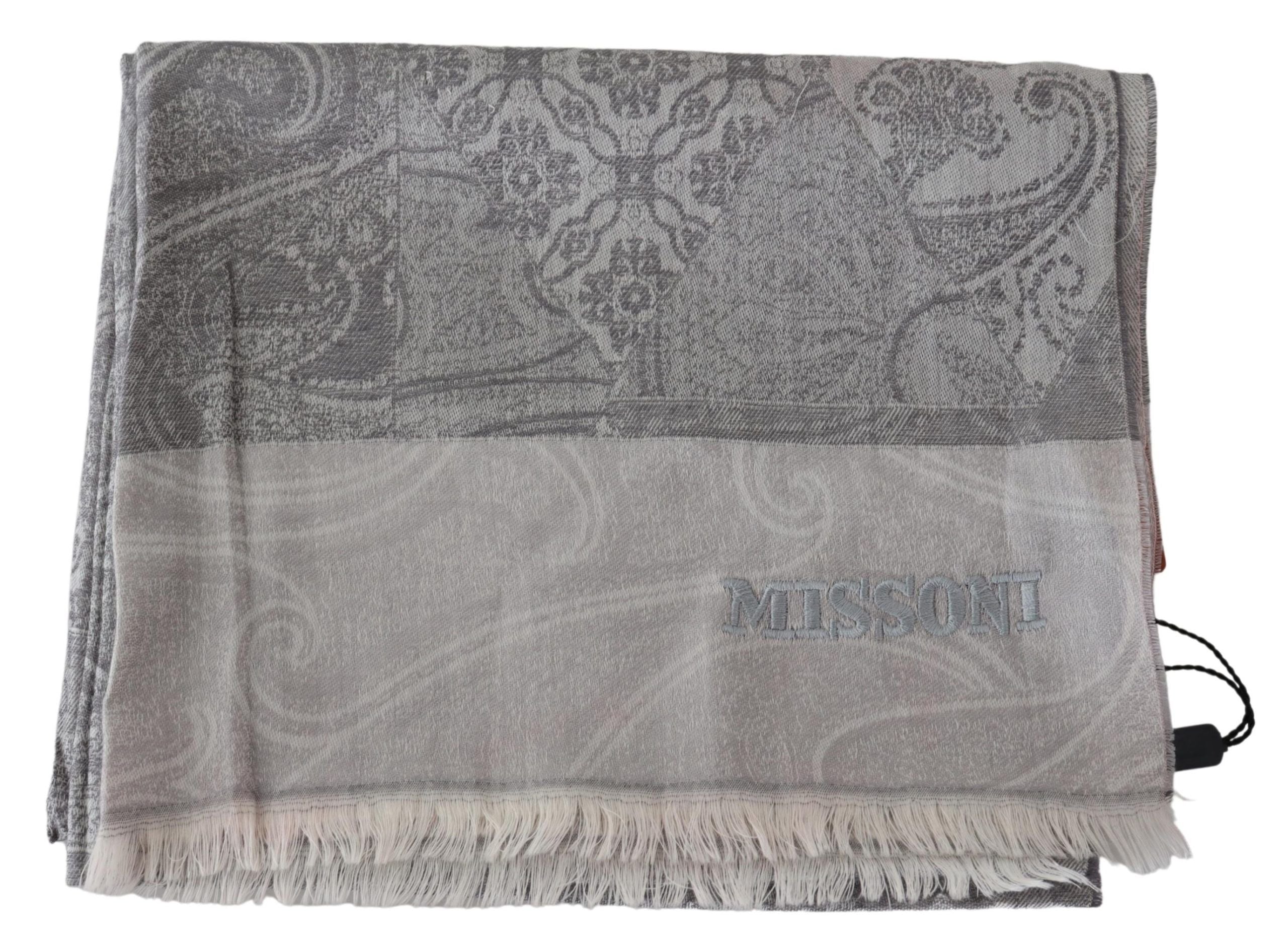 Missoni Elegant Paisley Wool Scarf in Gray