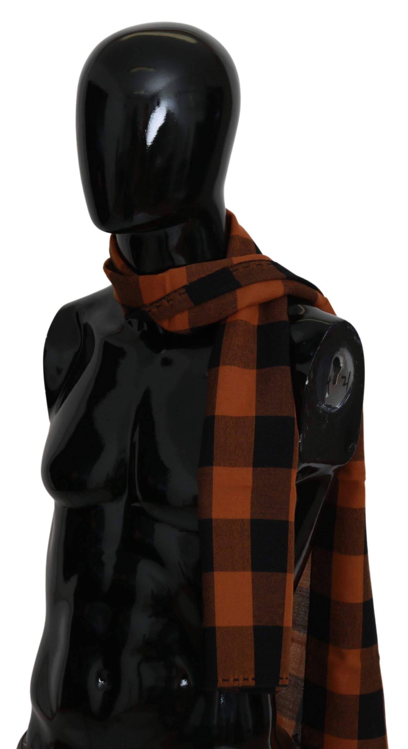 Costume National Chic Orange Check Wool Blend Scarf