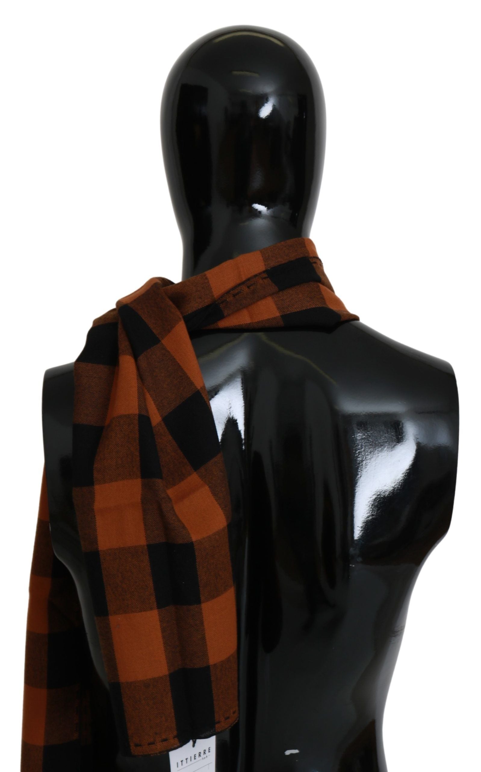 Costume National Chic Orange Check Wool Blend Scarf