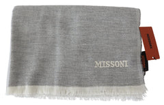 Missoni Elegant Beige Wool Scarf with Embroidery Detail