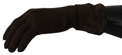 Costume National Brown Wool Knitted One Size Wrist Length Gloves