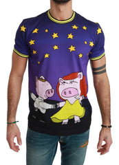 Dolce & Gabbana Purple Cotton Round Neck T-Shirt with Pig Motif