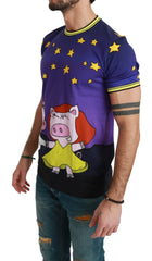 Dolce & Gabbana Purple Cotton Round Neck T-Shirt with Pig Motif