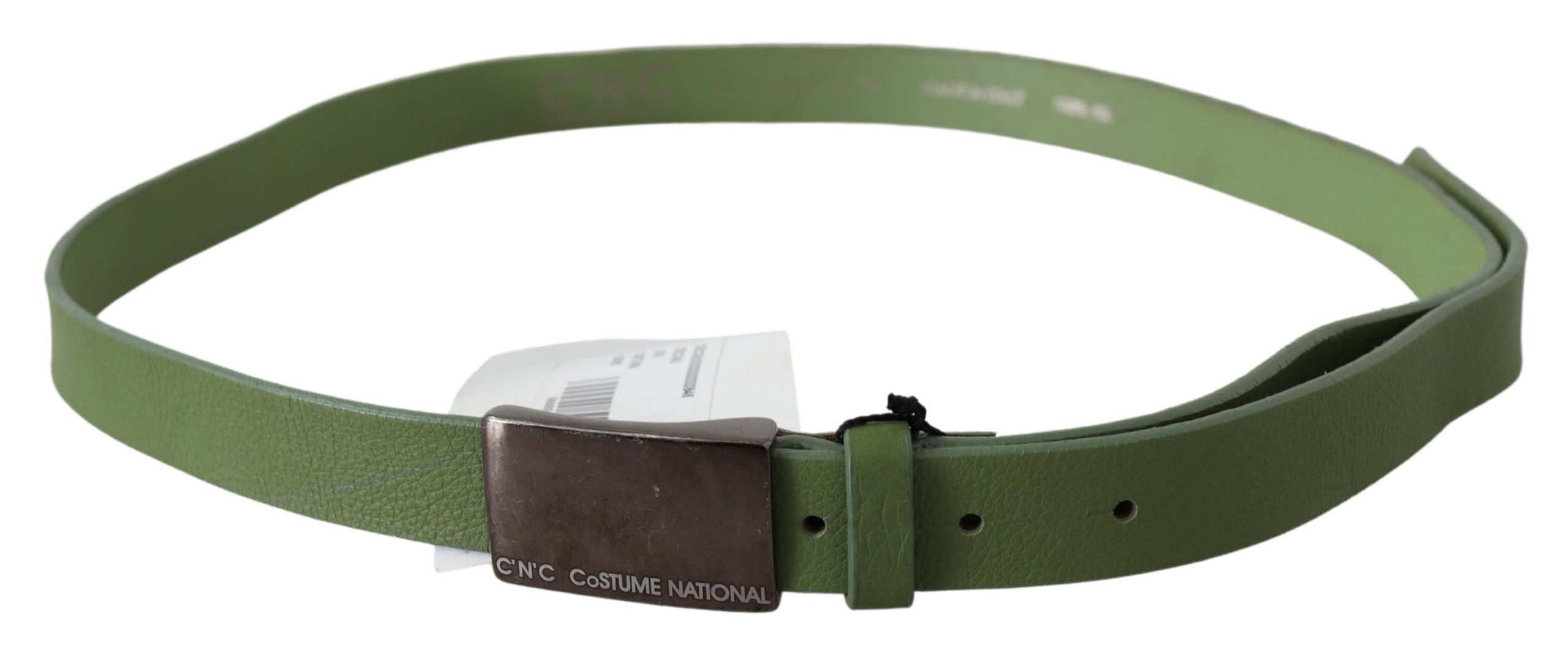 Costume National Chic Green Leather Waist Belt with Silver Buckle