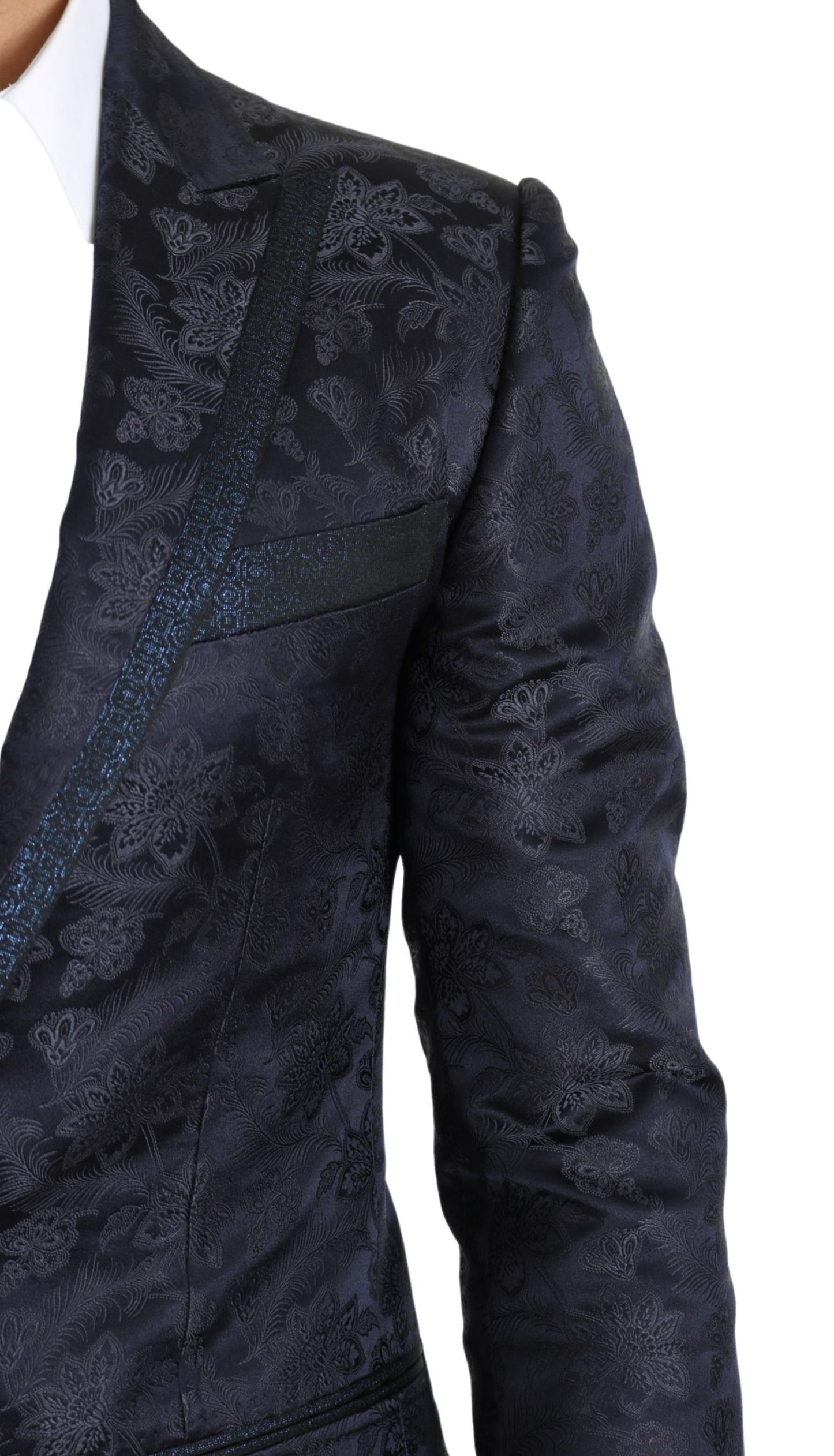 Blue Floral Jacquard 2 Piece MARTINI Silk Suit