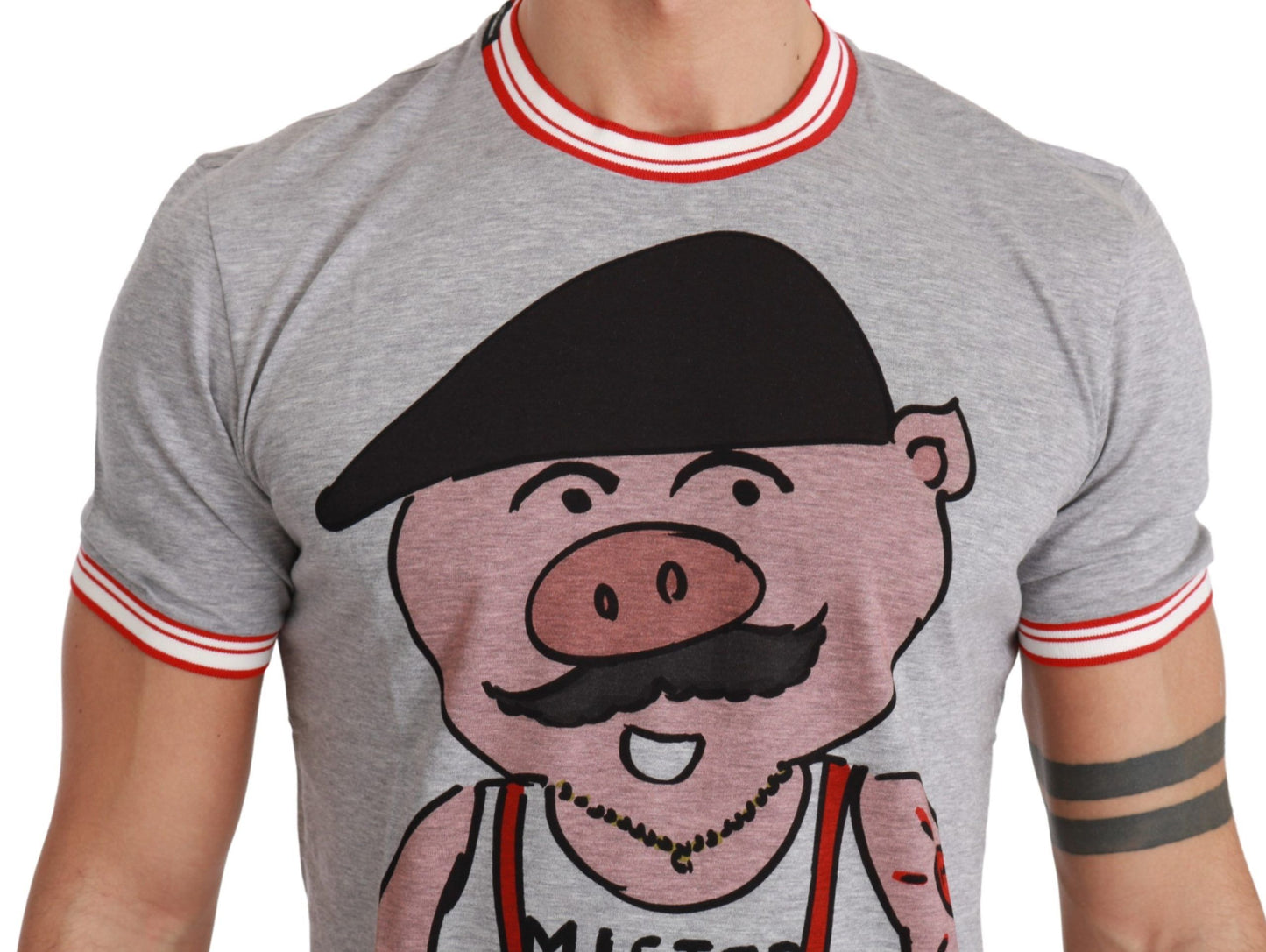 Dolce & Gabbana Gray Cotton Top 2019 Year of the Pig T-shirt
