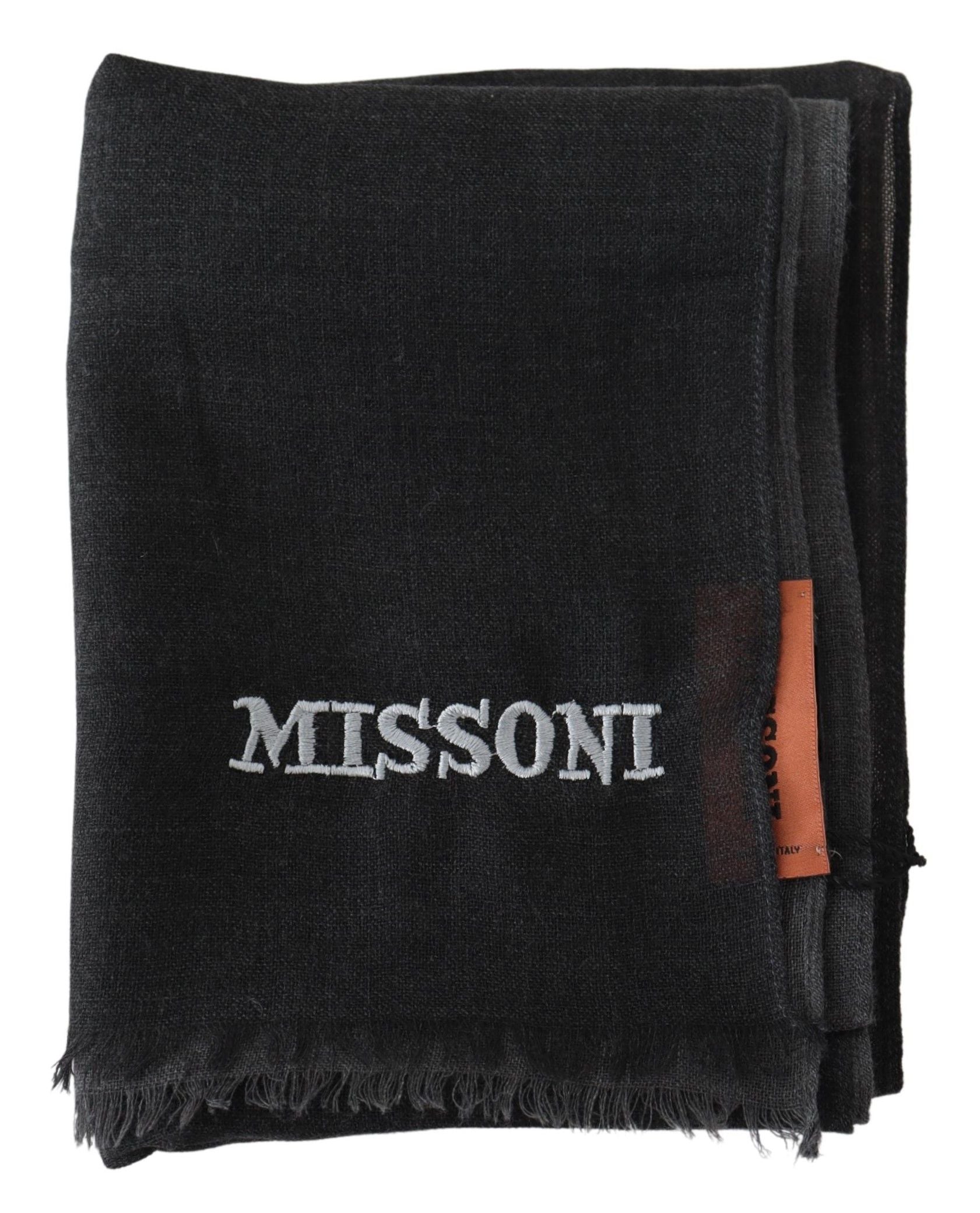 Missoni Elegant Black Wool Scarf with Embroidered Logo