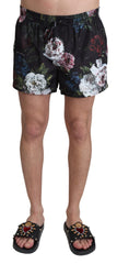 Black Floral Print Beachwear Shorts Swimwear