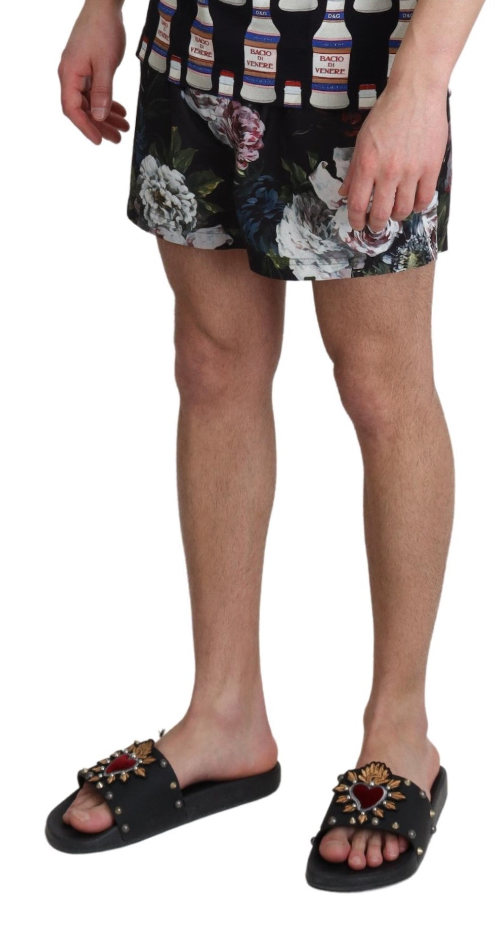 Black Floral Print Beachwear Shorts Swimwear