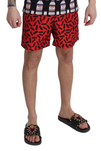Dolce & Gabbana Red Patterned Beachwear Shorts Swimwear