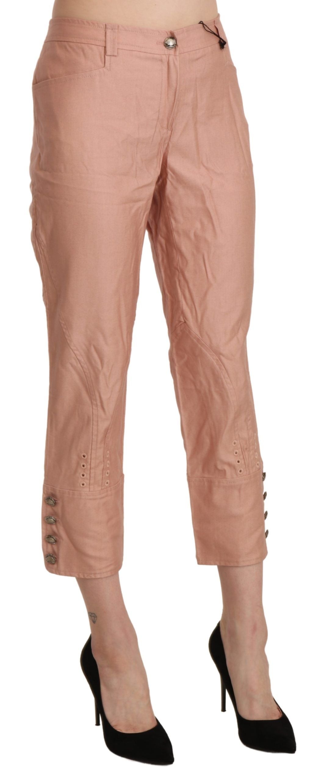Ermanno Scervino Cotton Pink High Waist Cropped Trouser Pants