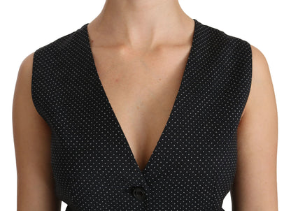 Dolce & Gabbana Black Dotted Waistcoat Vest Blouse Top