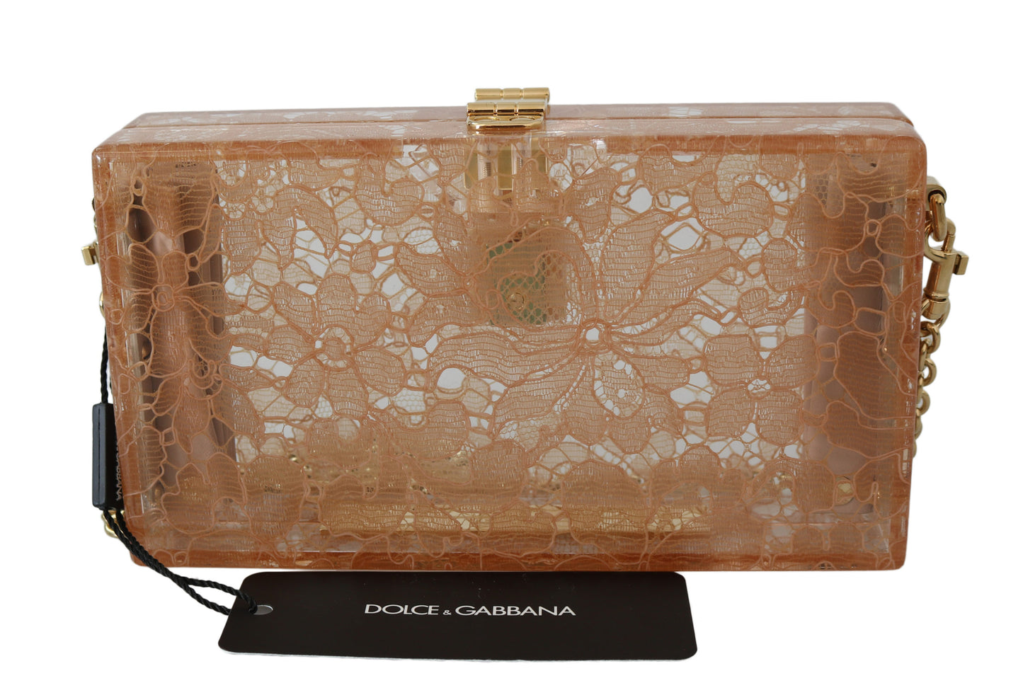 DOLCE & GABBANA Beige Plexiglass Taormina Lace Clutch Borse Bag BOX