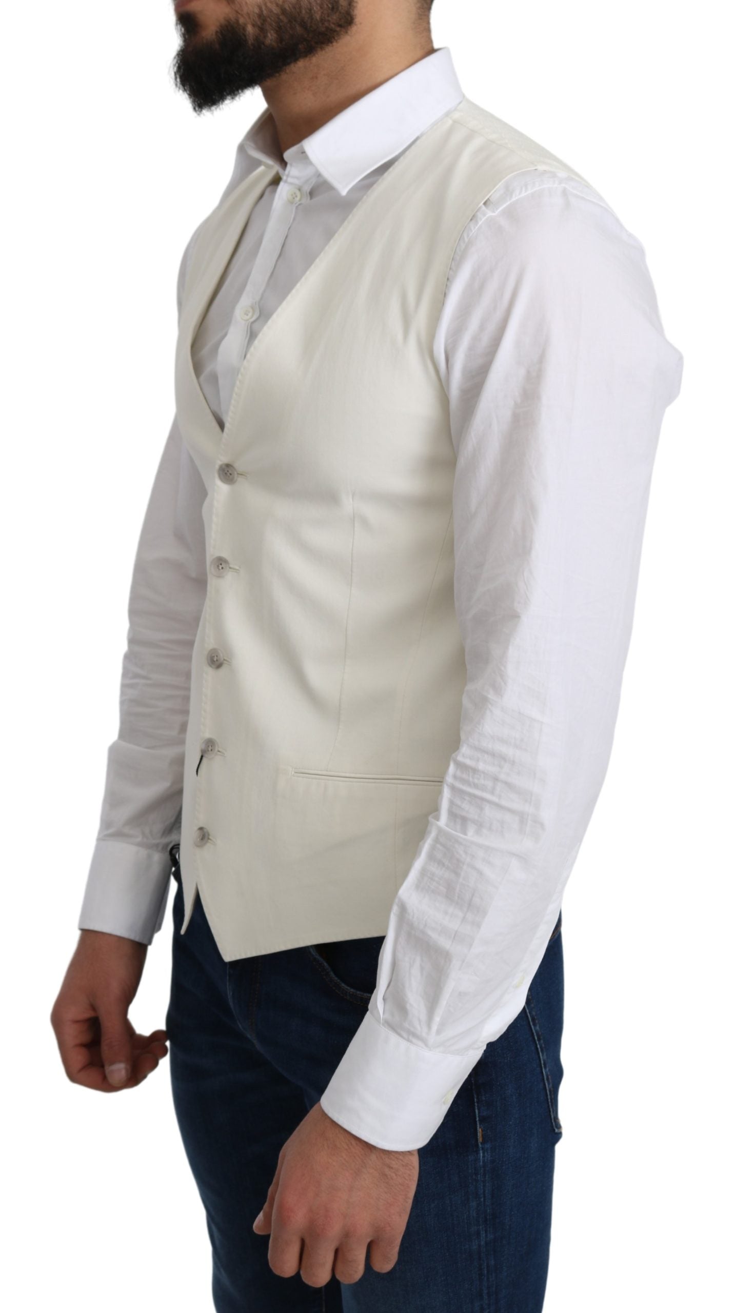 Off-White Cotton Silk Formal Coat Vest