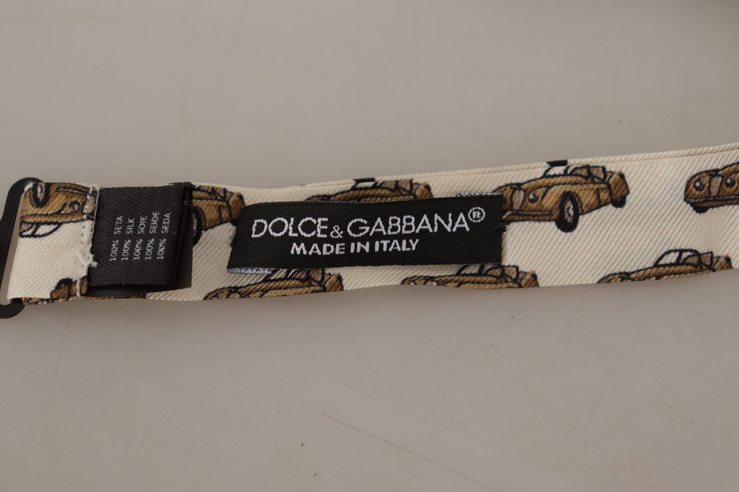 Dolce & Gabbana Elegant Car Print Silk Bow Tie